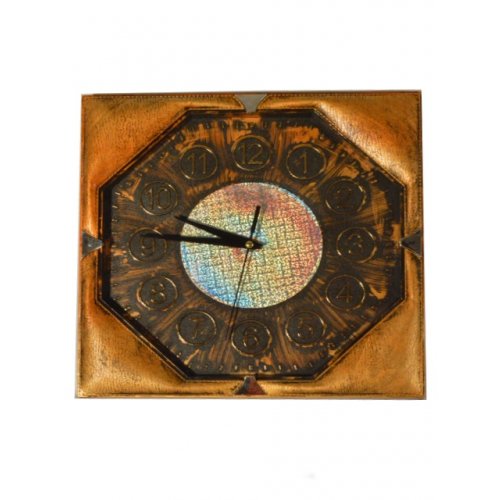 Reloj de pared ctro red. cuadr.cuero marron 32 cm